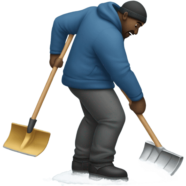 Large dark man shoveling snow in his gace emoji