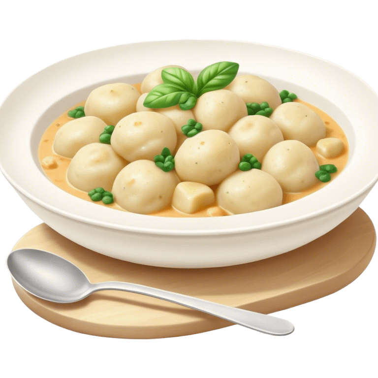 Cinematic Realistic Gnocchi Dish Emoji, showcasing tender potato dumplings in a light sauce rendered with soft textures and inviting, natural lighting. emoji