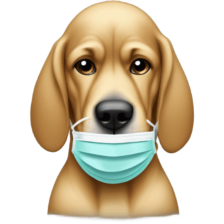 White and gold bloodhound with scrubs and medical mask. emoji