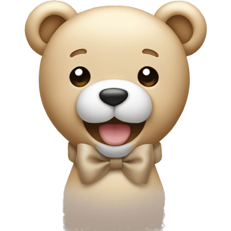 Smiling Beige teddy with a white bow emoji