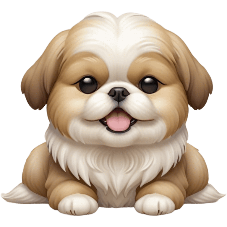 Cinematic Cute Yawning Shih Tzu Portrait Emoji, Head gently tilted with an irresistibly cute yawn and sleepy, half-closed eyes, showcasing a luxurious, fluffy fur in gentle pastel tones, simplified yet endearingly detailed, glowing with a soft, drowsy radiance, high shine, exuding tender, sleepy charm, styled with a delicate, soft glowing outline, capturing the essence of a Shih Tzu caught in a moment of adorable, sleepy bliss! emoji