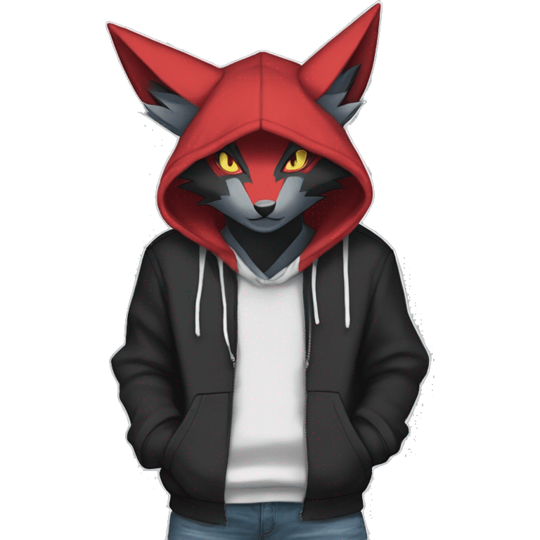 Edgy Cool Anthro Zoroark-Zangoose-Litten Fakemon Fursona Hoodie Full Body emoji