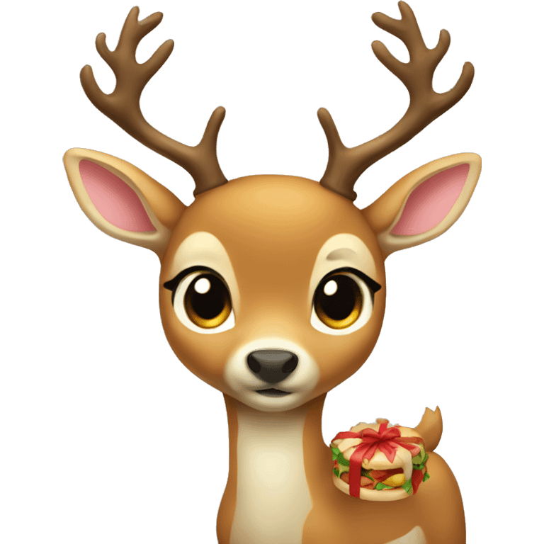 cute deer eats bow emoji