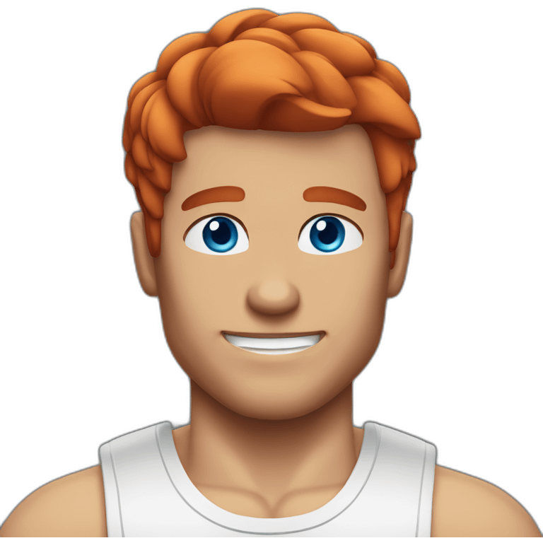 Lean Muscle man blue eyes slick red hair emoji