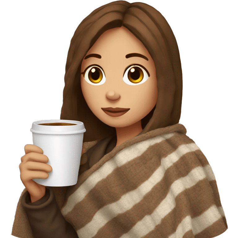 Brown hair Girl drinking coffee, with a cozy blanket emoji