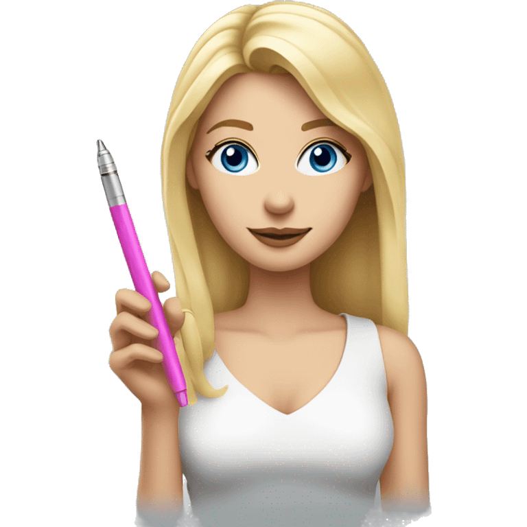 Pretty Blonde woman with blue eyes holding a pink weed pen  emoji