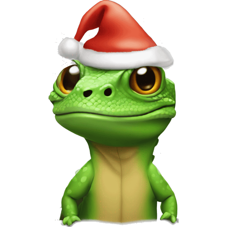 Lizard with a Christmas hat emoji