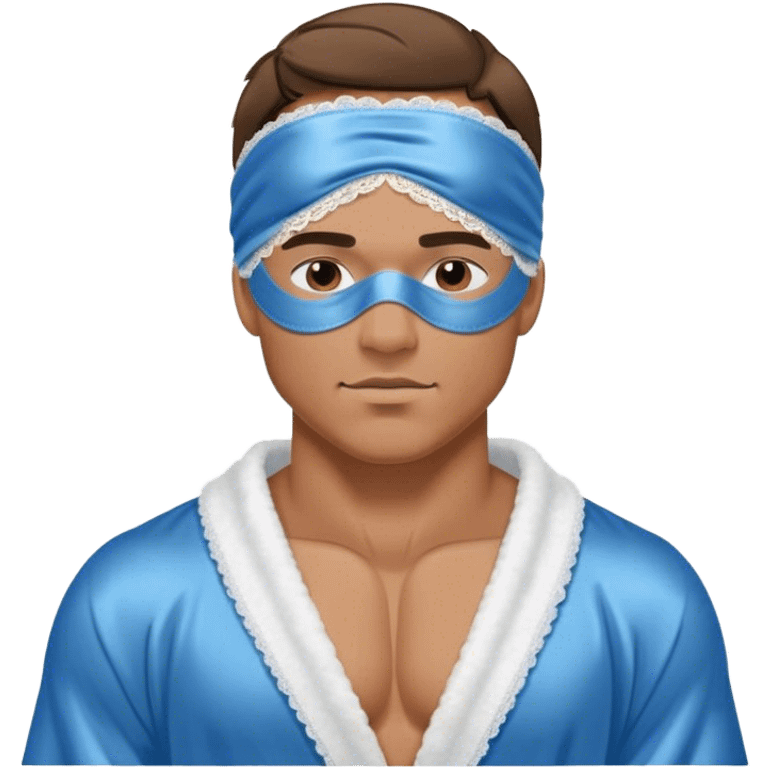 muscular man body silk lace blue robe model sleep mask emoji