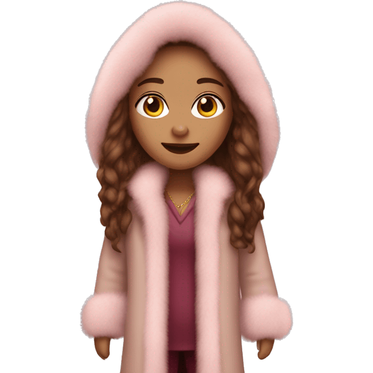 Burgundy long haired girl wearing Pale pink full length fur coat emoji