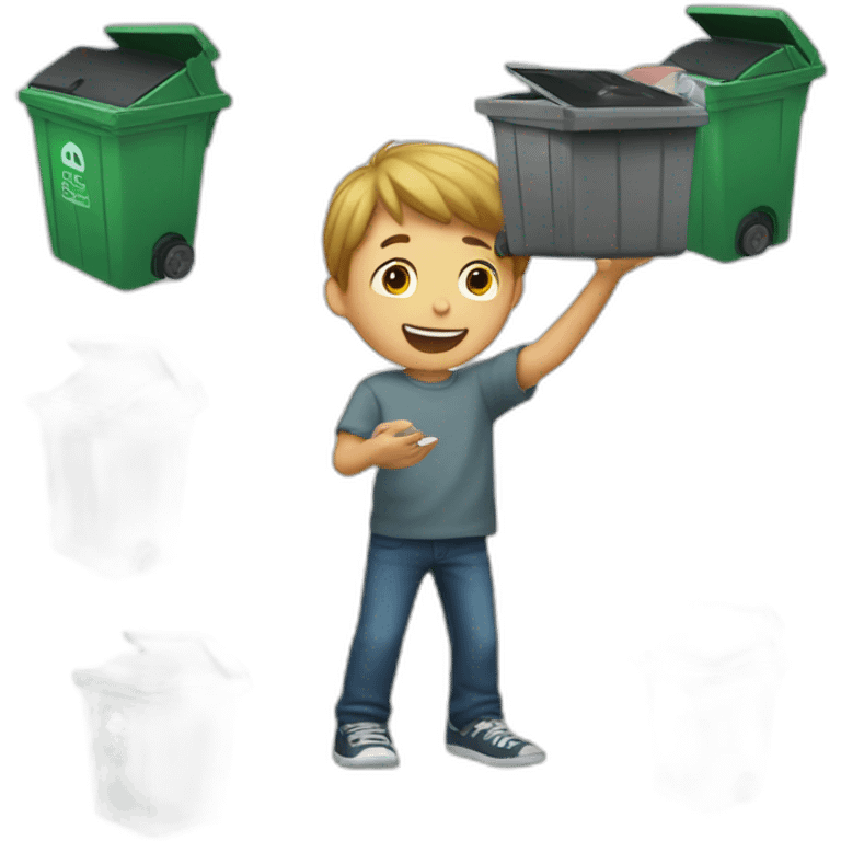 boy throwing laptop in trashbin emoji