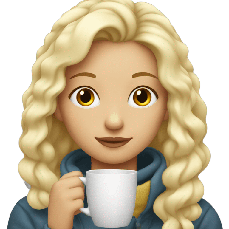 blonde girl cozy drinking hot drink emoji