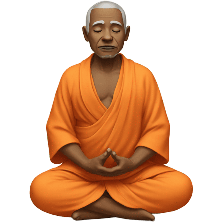 an old yogi with a peaceful and meditative expression. The character should be wearing an orange robe, symbolizing traditional yogic attire. The yogi can be sitting in a lotus position emoji