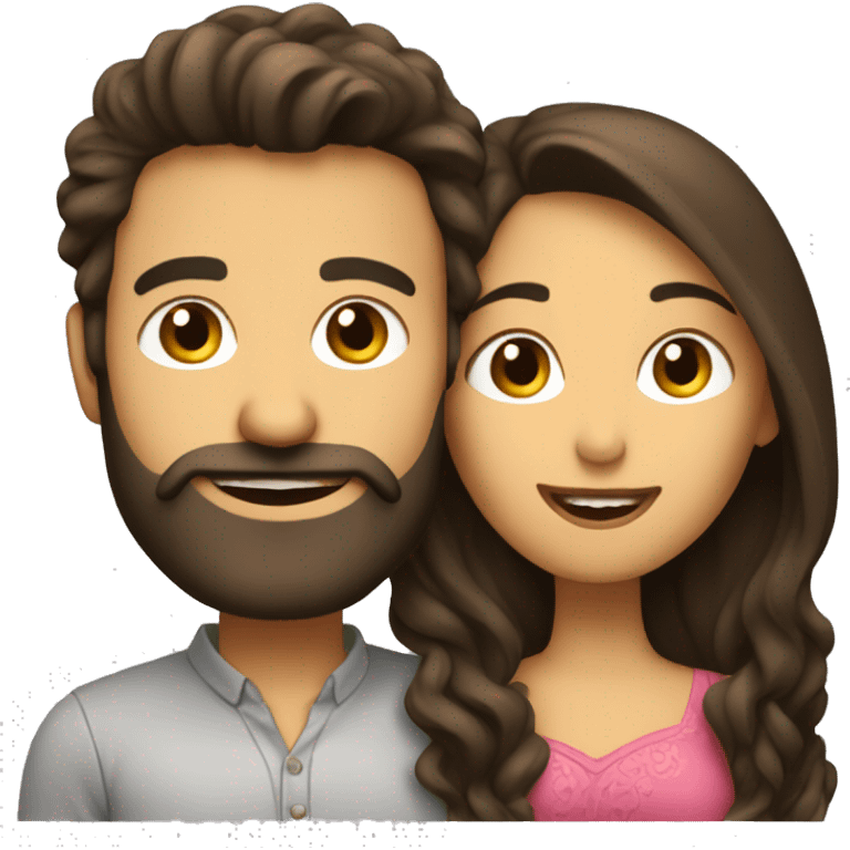 Brunette man with beard kissing brunette woman with long hair emoji