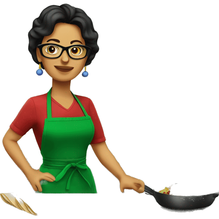 mexican lady green apron  with glasses cooking tacos emoji