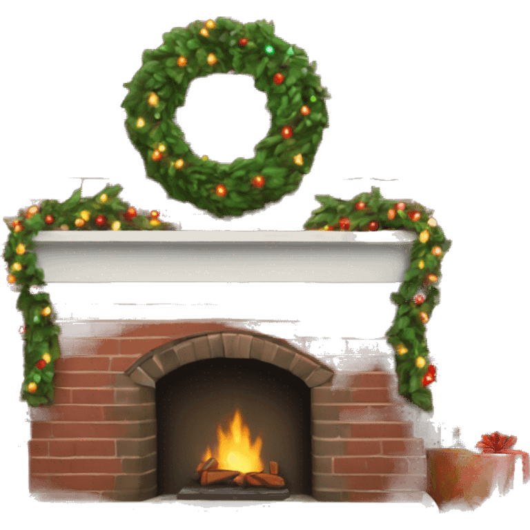 Brick Fireplace with wreath and Christmas lights and stockings emoji