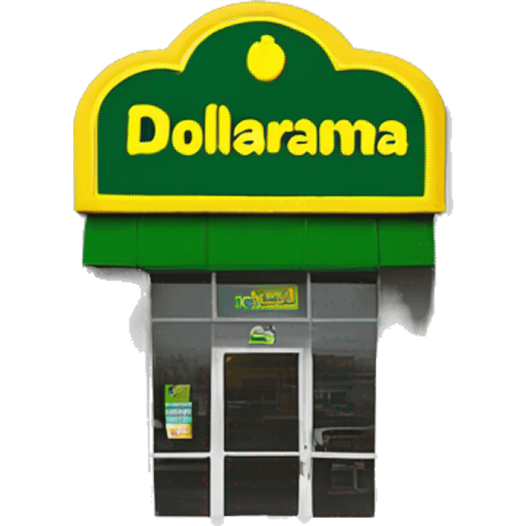 “Exterior of a Dollarama store with the bright green facade, bold yellow Dollarama sign, large front windows, and entrance doors, capturing the look of a budget-friendly retail store.” emoji