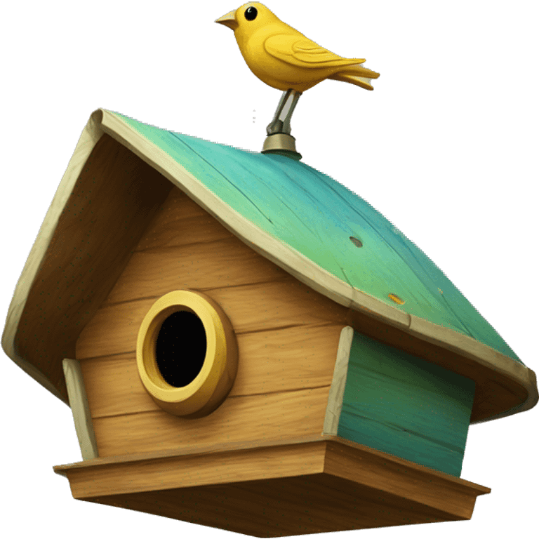 Painted wooden flattened UFO alien spaceship shaped birdhouse —no emoji  emoji