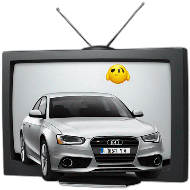 A gray and black and white Audi doodle watching a moving and saying NO APPLE TV emoji