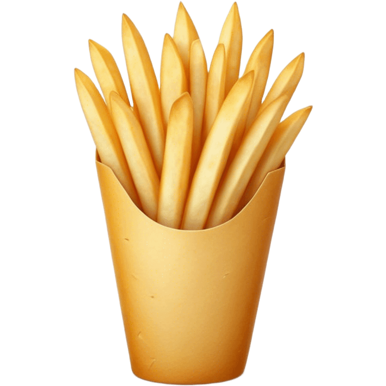 Cinematic Realistic Belgian Fries Dish Emoji, showcasing thick, crispy fries served in a paper cone rendered with detailed textures and golden, appetizing lighting. emoji