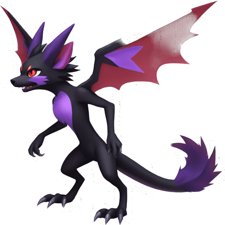  Black Red Purple Kawaii Cool Anime Nargacuga-Noivern-Noibat-Litten-Zorua-Zoroark-Fakemon-fusion full body emoji