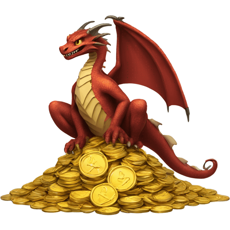 smaug sitting on a pile of gold coins emoji