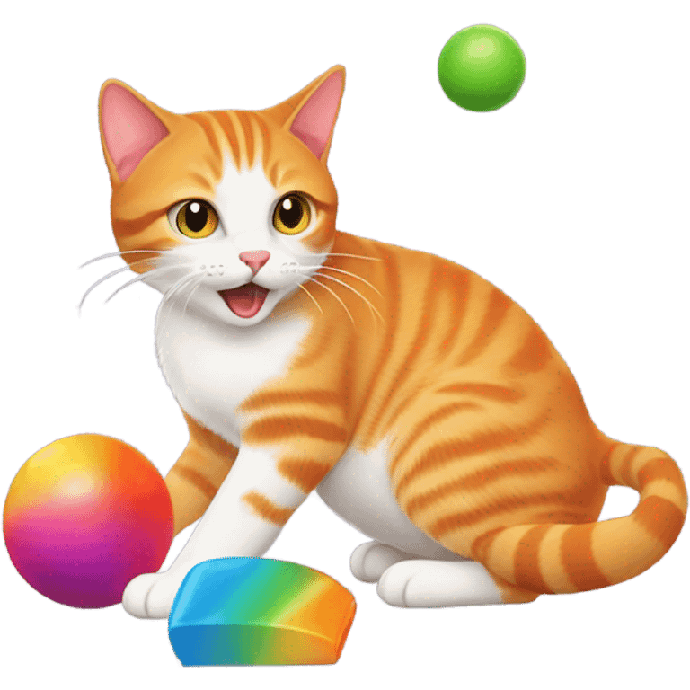 Orange tabby cat with a toy emoji