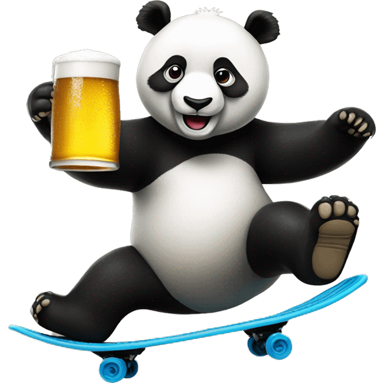 Panda doing a kickflip drinking a beer emoji