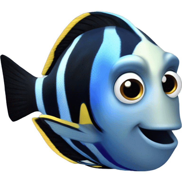 a marine fish named Blue Tang Fish focus on its coloration.  It looks like Dory in movie Finding Nemo emoji