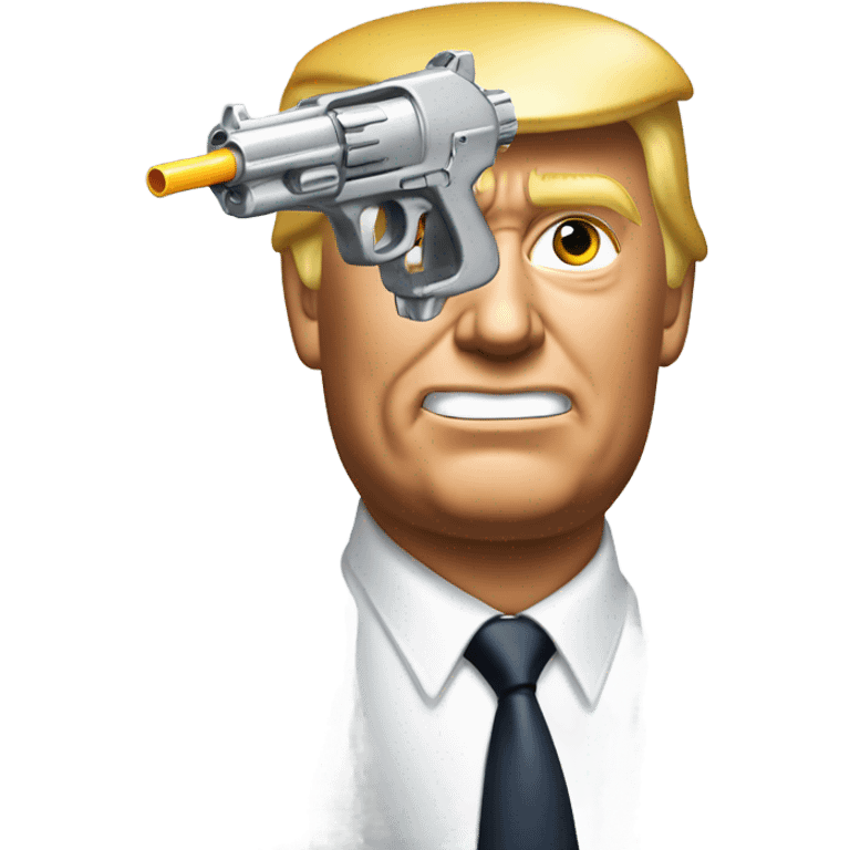 Donald trump aiming a silver squirt gun at the side of his head emoji