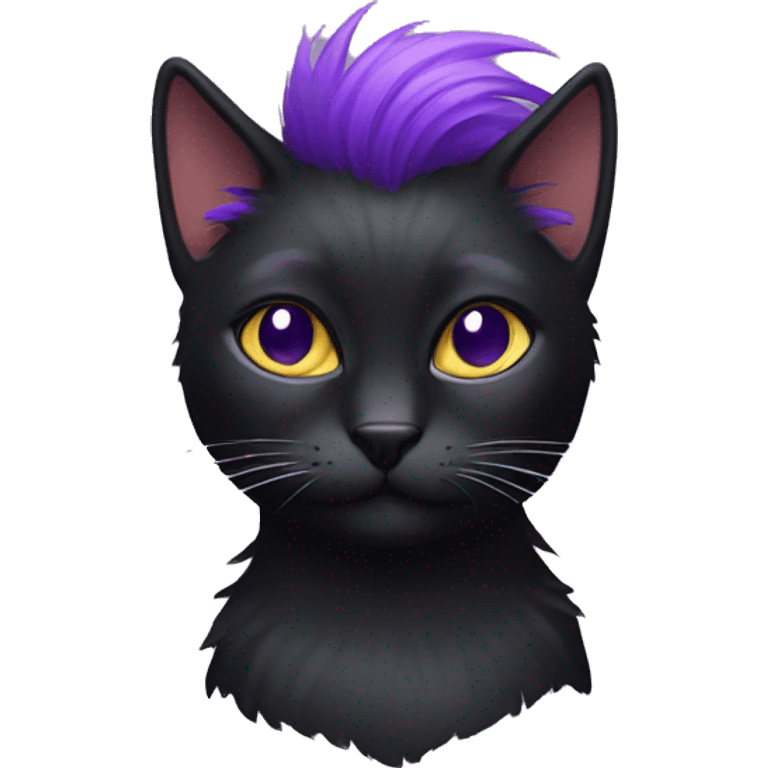 Black cat with violet Mohawk emoji