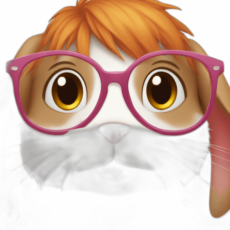 Cute little rabbit with glasses and red hair emoji