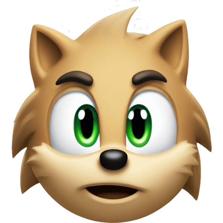 Sonic The Hedgehog with green eye and side smirk and his fur is blue emoji