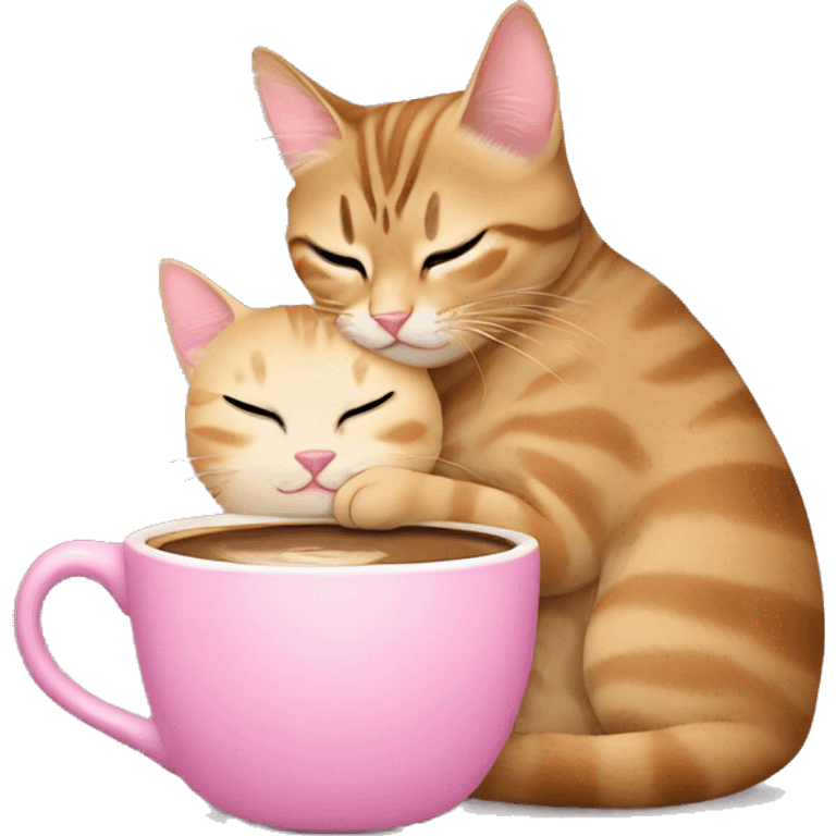 tabby cat hugs blonde, pink coffee, pink smileys emoji