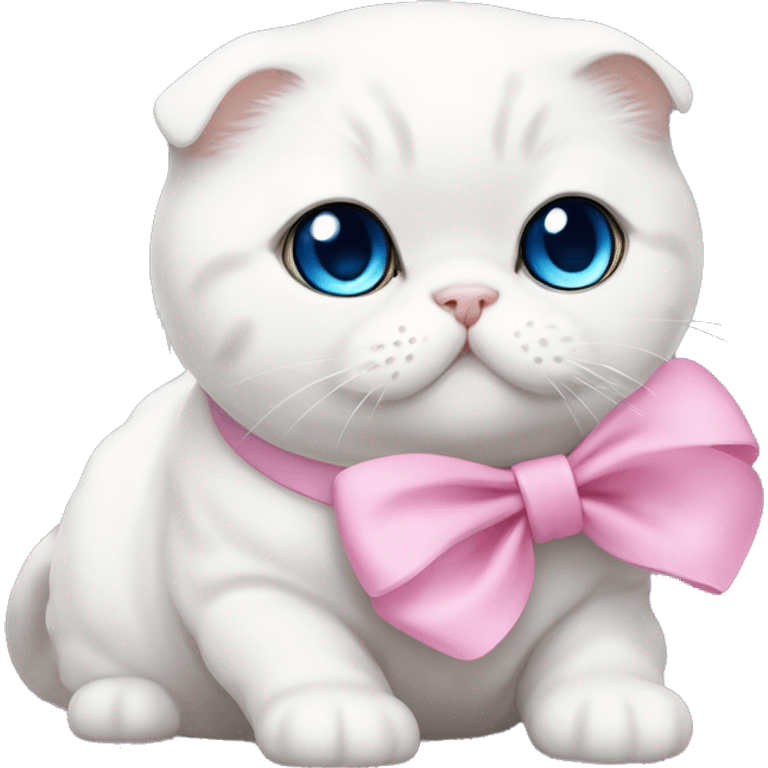 White Scottish fold with blue eyes and pink bow emoji