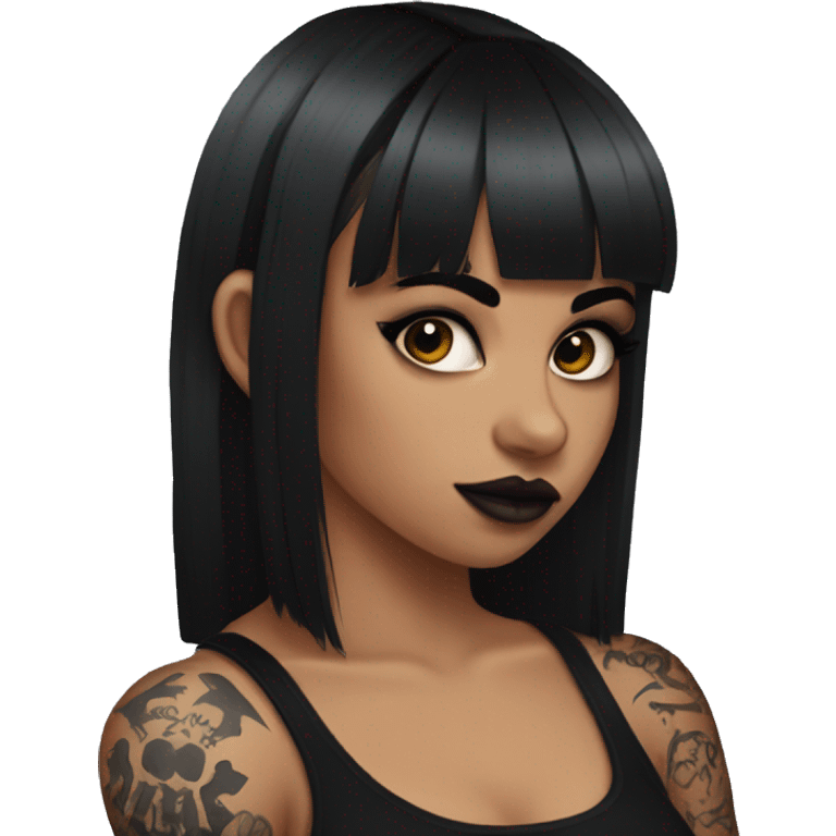 Latina goth girl with bangs and arm tattoos  emoji