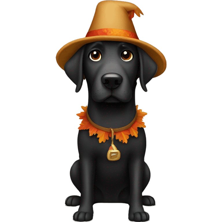 Full size Black Lab dog in a turkey hat costume emoji