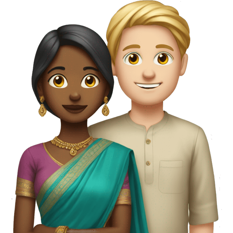 Indian girl wearing sari with white boy emoji