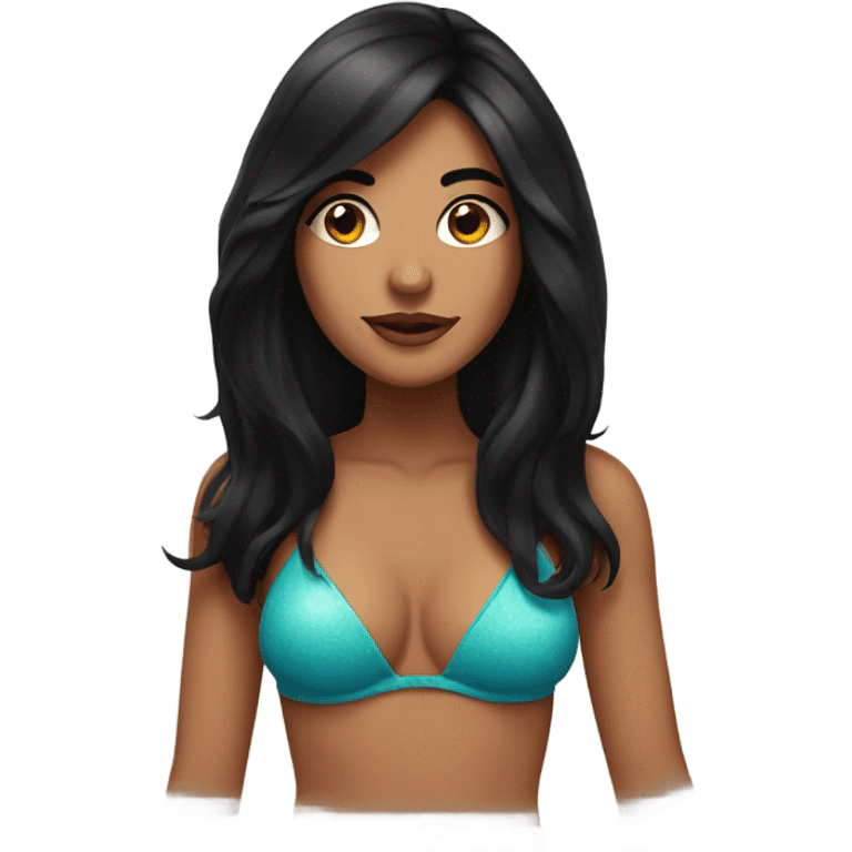 Woman with long black hair, lashes, in a bikini emoji