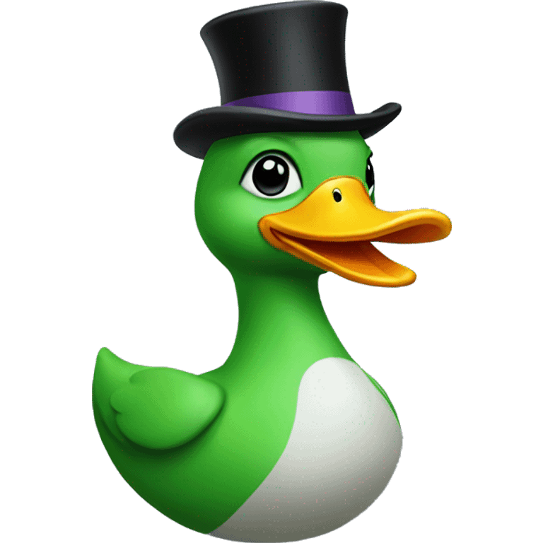 A green duck with a long neck And a top hat  emoji