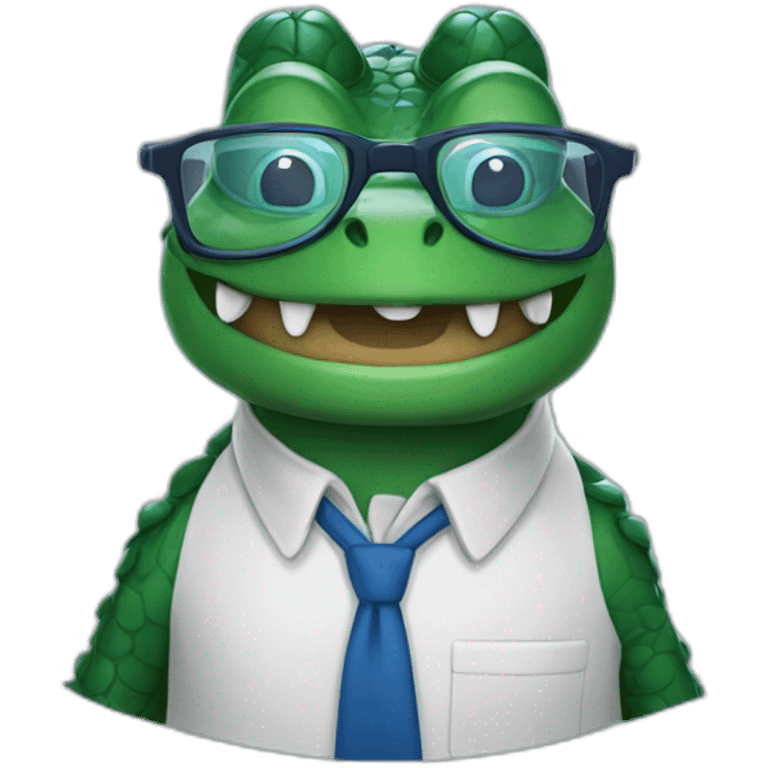 Professor crocodile wearing blue glasses without hat and smiling emoji