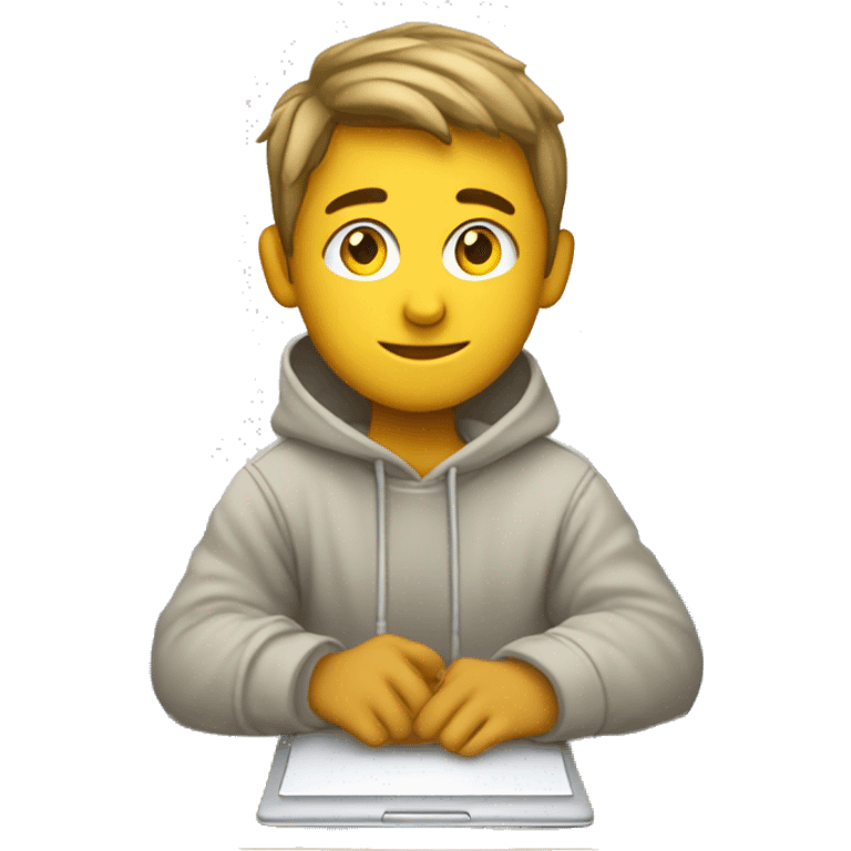 white boy sitting on the school desk with a blanket wrapped around shoulders working on chromebook emoji