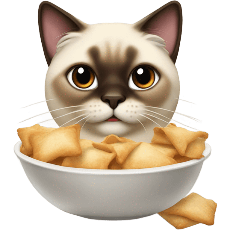 Chunky Siamese cat eating a crab Rangoon  emoji