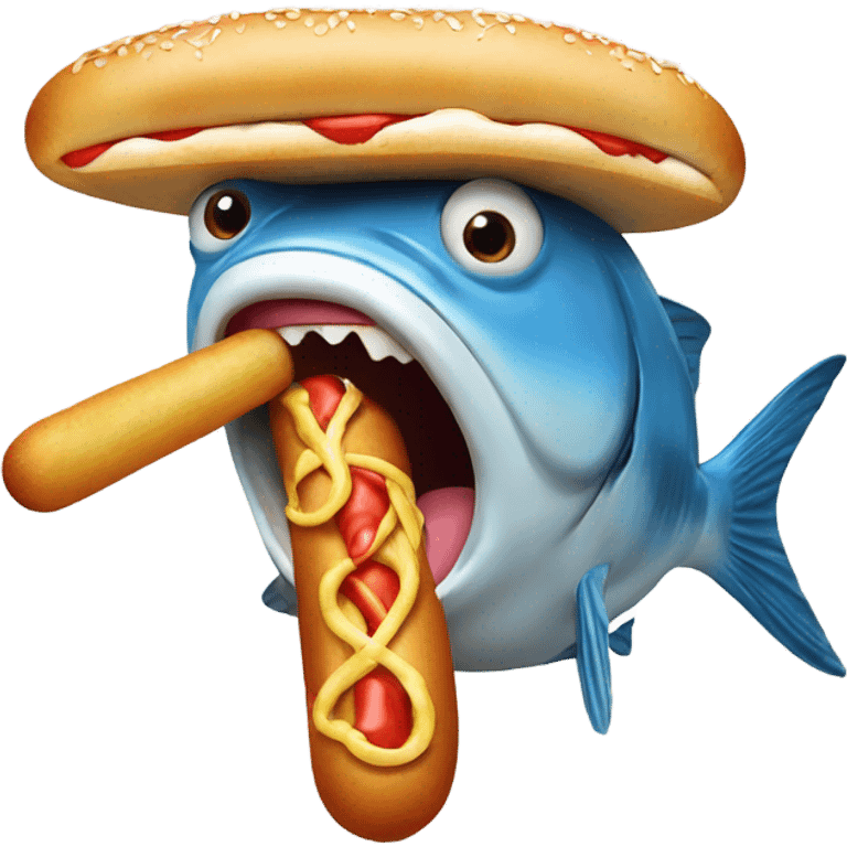 Fish eating a hotdog emoji