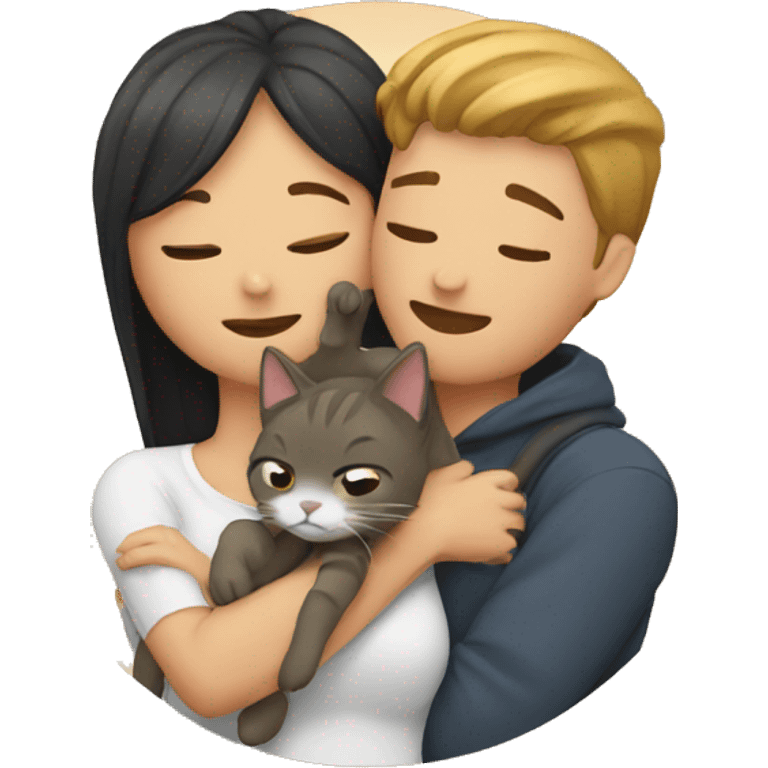 Couple hugging with a cat emoji