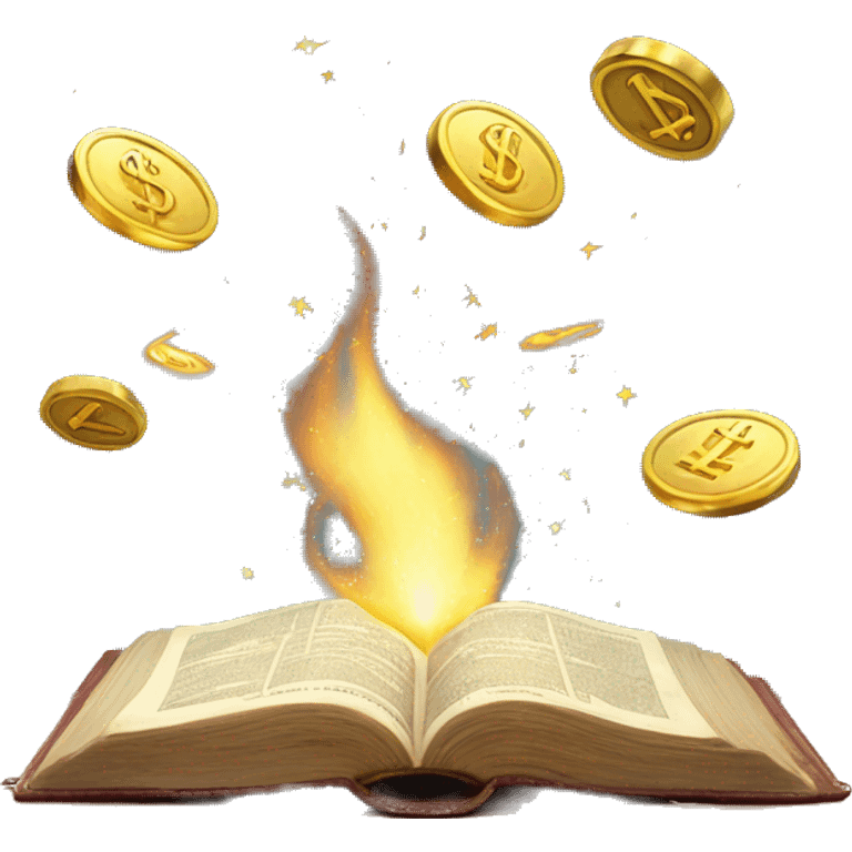 Money reading a bible with sparks and pretty stuff coming out emoji