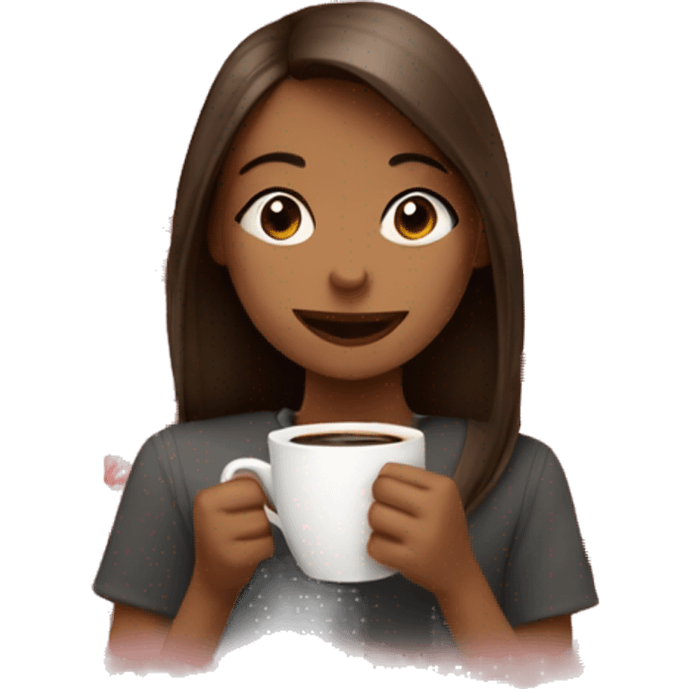 Girl with coffee with hearts all around her emoji