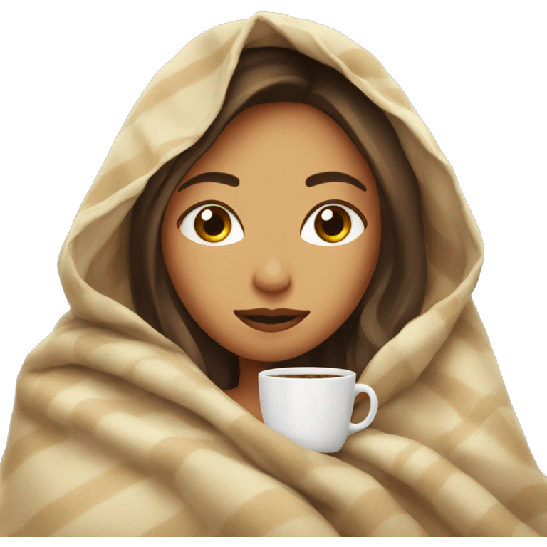 girl inside a blanket sipping coffee eyes closed emoji