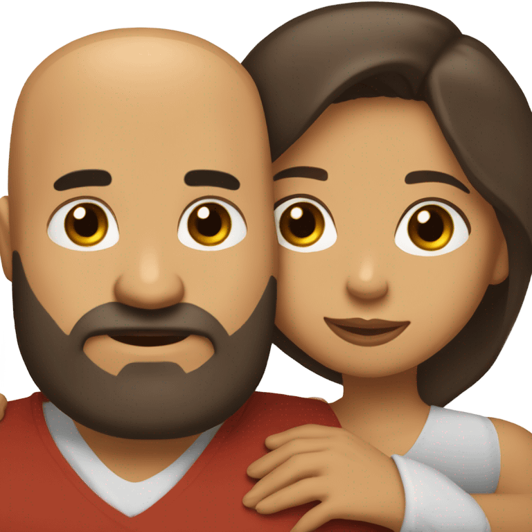 Comforting hug from brunette Puerto Rican with dark brown eyes to short, bald man with brown eyes and a beard emoji