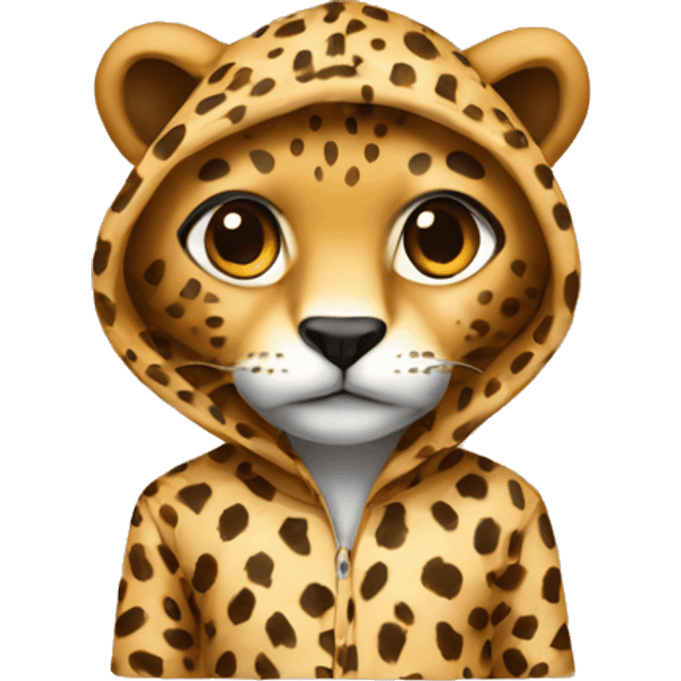 A fictional animal in cheetah pajamas with a hood emoji