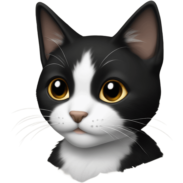 Small black-furred short-haired cat with white fur on her chest and all-black head emoji